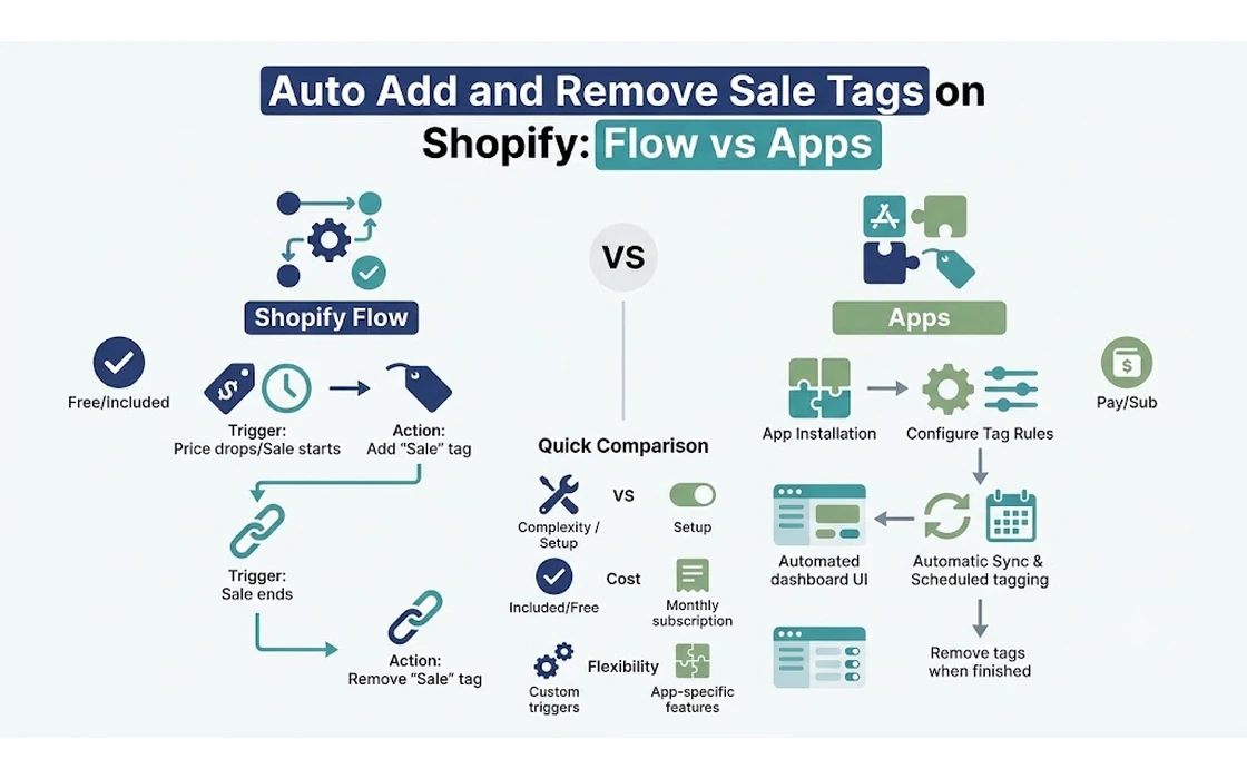 Auto Add and Remove Sale Tags on Shopify: Flow vs Apps