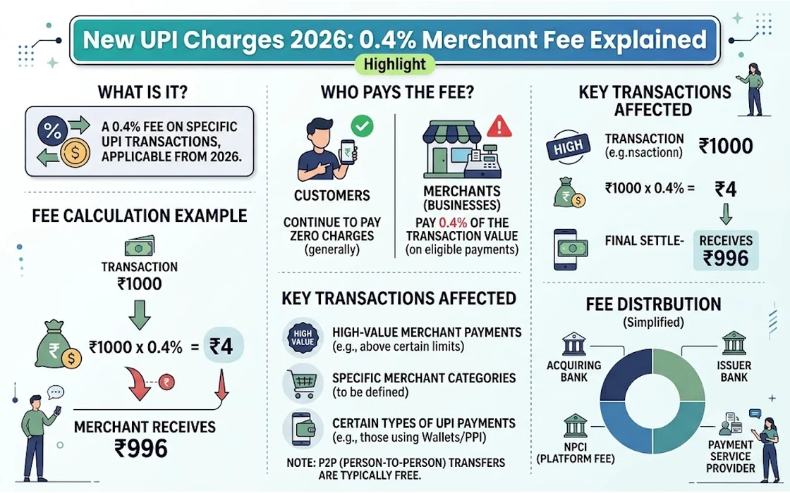 New UPI Charges 2026: 0.4% Merchant Fee Explained