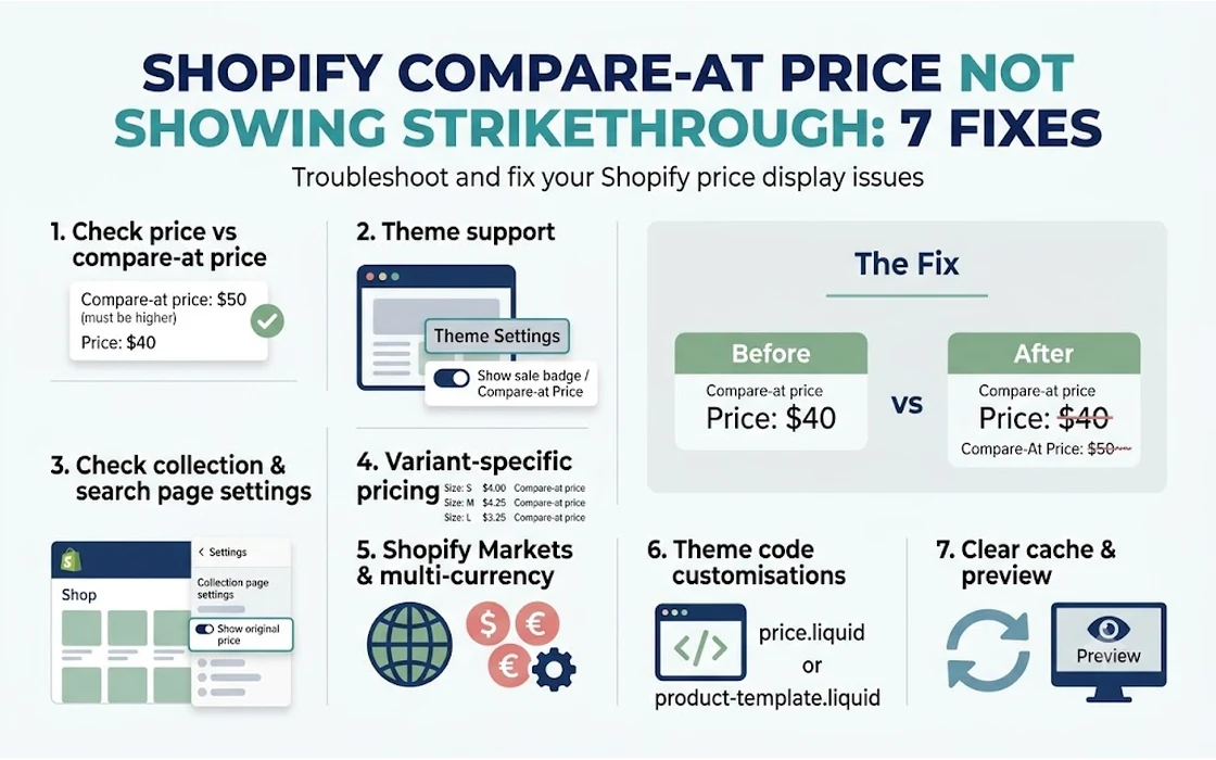 Shopify Compare-at Price Not Showing Strikethrough: 7 Fixes