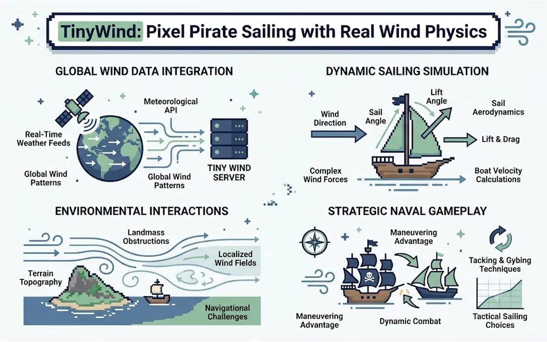 TinyWind: Pixel Pirate Sailing with Real Wind Physics